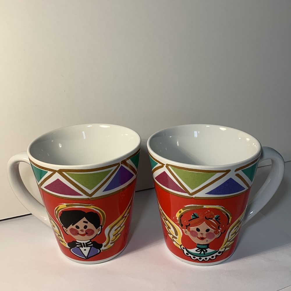 Bob Mackie For Sakura NY Happy Angel Pattern Mugs Stoneware 10 OZS Set of 2